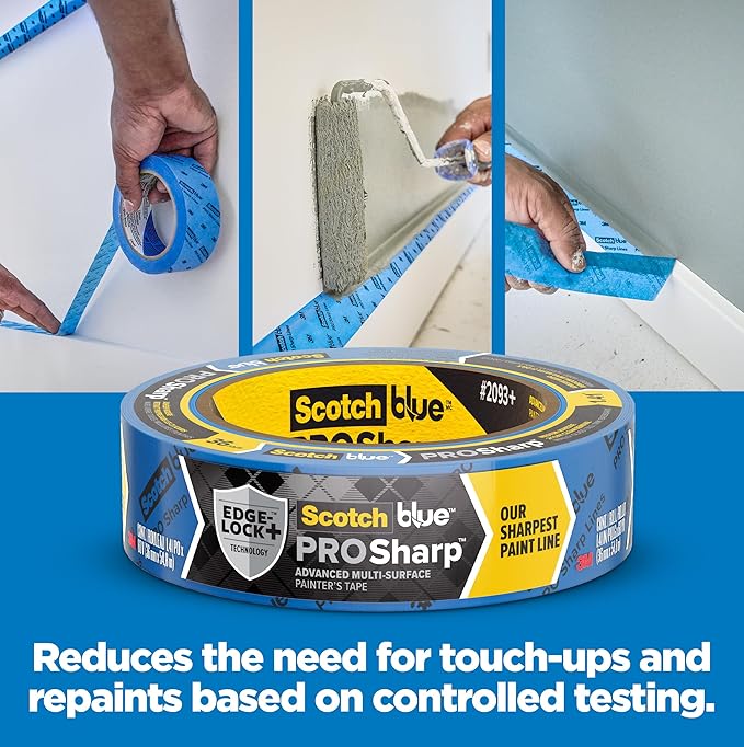 ScotchBlue PROSharp Painter's Tape 1 Inch Wide (0.94 in x 60 yd) 1 Roll Blue Tape Protects Surfaces and Removes Easily, Edge-Lock Tape for Indoor and Outdoor Use (2093+-24EC)
