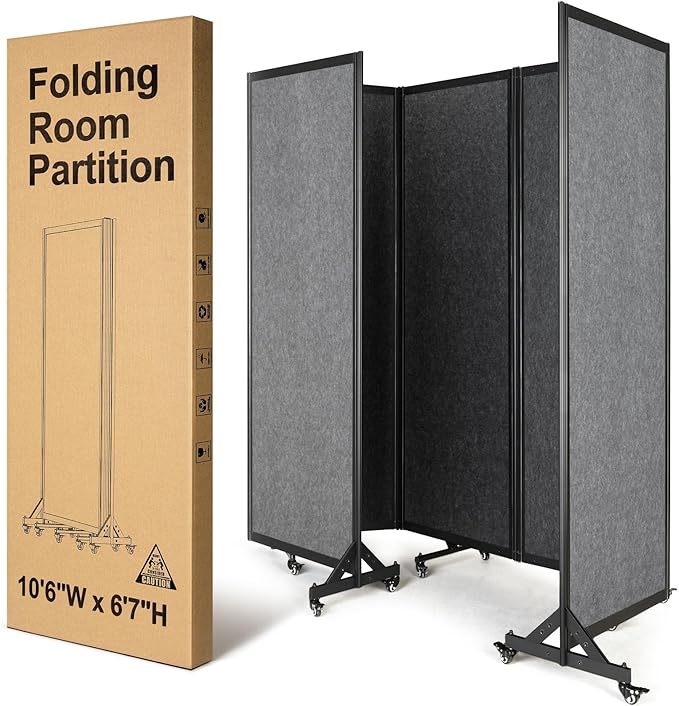 Room Partition,Folding Privacy Divider,Office Partition Dividers,Office Dividers Wall, 10'6"W x 6'7"H,Light Grey