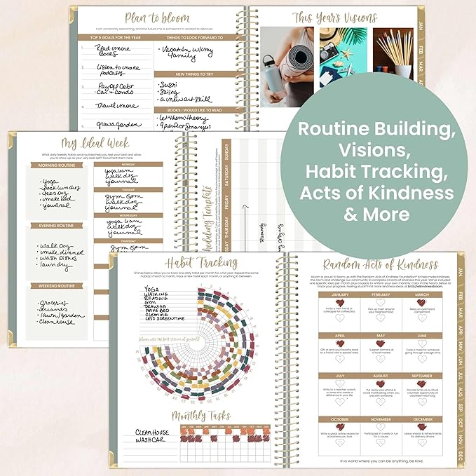 bloom daily planners HARDCOVER 2026 Planner (January to December) - 8.5” x 11” Weekly & Monthly Dated Agenda Organizer Book with Stickers & Tabs - Green Linen