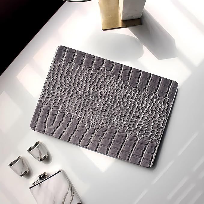 KEROM Compatible with Crocodile MacBook Air 13 inch Case 2021 2020 2019 2018 M1 A2337 A2179 A1932, Textured Elegant Luxury Aligator Skin Snakeskin PU Leather Hard Shell & Keyboard Cover, Grey
