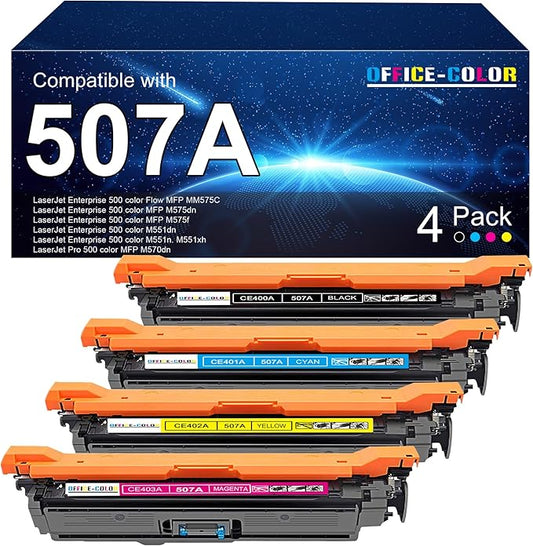 4 Pack Replacement for HP 507A Toner Cartridges Works with HP Laserjet Enterprise 500 Color M551,Laserjet 500 Color MFP M575,Laser Pro 500 MFP M570 Series (Black,Cyan,Magenta,Yellow)