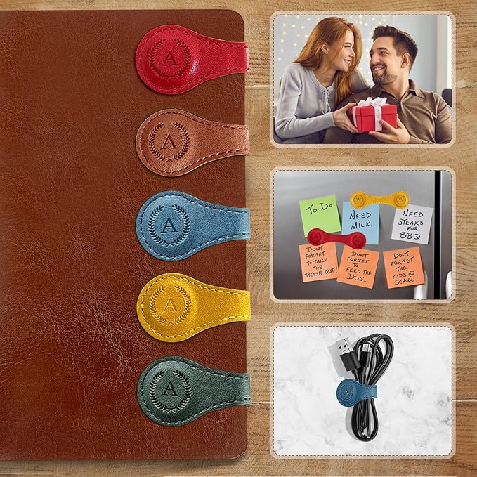 Handmade Personalized Leather Magnetic Bookmark - Custom Initial Letter Design with 26 Alphabet Choices - Durable Bookmark for Readers, Book Lovers, Women & Kids