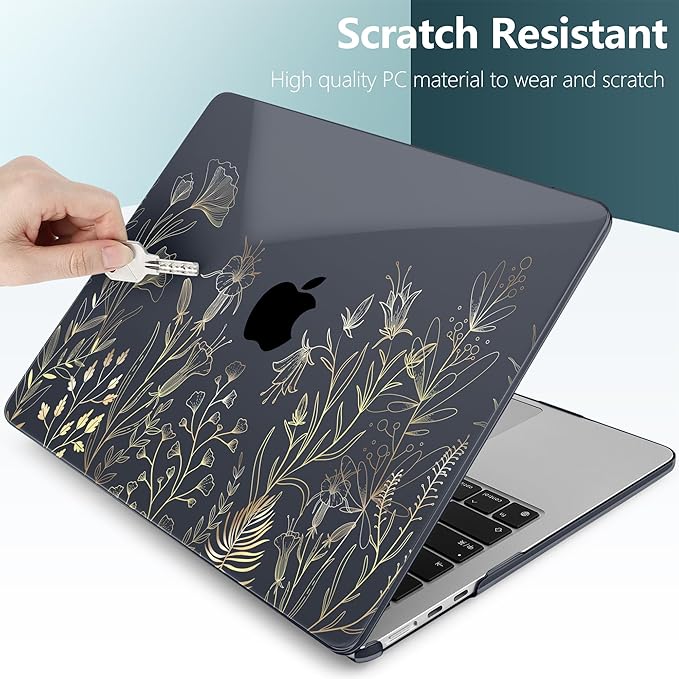 DONGKE Compatible with M4 MacBook Air 15 inch Case 2025 2024 2023 A3241 A3114 A2941 M3 M2 Liquid Retina Display Touch ID, Plastic Hard Case & Keyboard Skin & Screen Protector - Floral Blooming