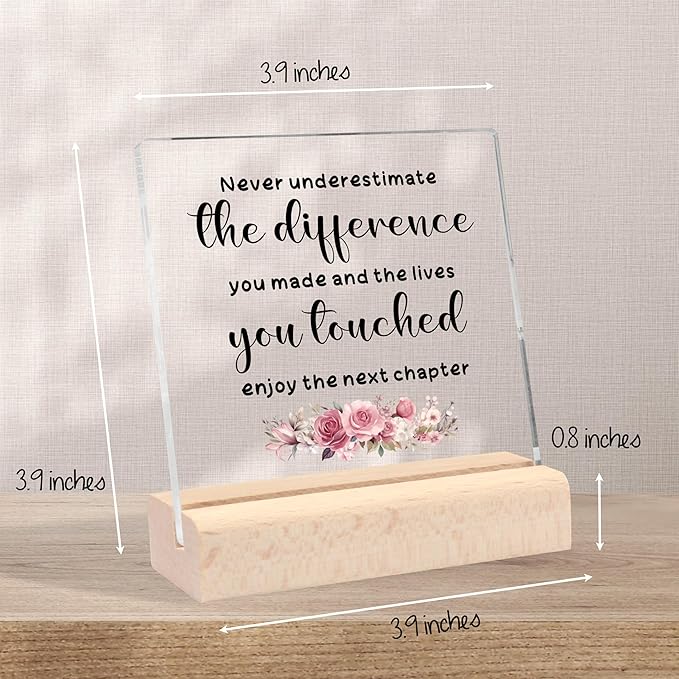 Retirement Gift for Woman Happy Retirement Going Away Gifts Goodbye Farewell Gifts for Coworkers Boss Friends, Never Underestimate The Difference You Made Clear Desk Decorative Sign with Wooden Stand