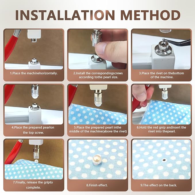 Pearl Setting Machine Hand Press Tools 2 Boxes White No Holes Pearl Beads with Rivet Studs Screw Heads L Hexagon Wrench for Decorating Clothes Hat Trousers Dresses Bag Hair Band DIY Crafts (White)