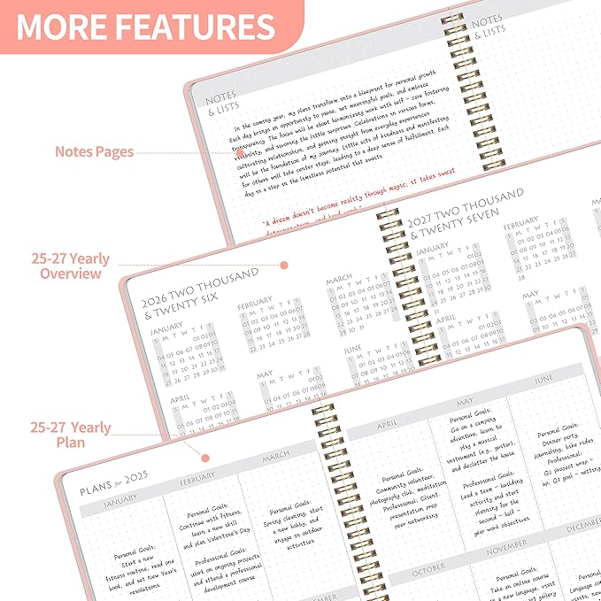 Monthly Planner 2025-2027, Simplified Monthly Calendar Planner, 24 Months Calendar, July 2025 - June 2027, 7.3" * 9.5", Waterproof Cover with Spiral Bound, for Office, School - Pink