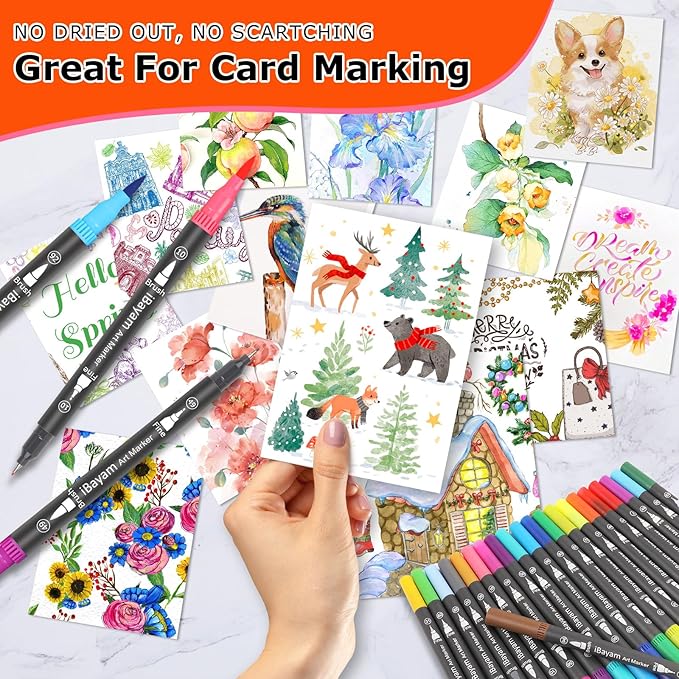 iBayam Dual Brush Marker Pens, 36 Colors Fine Tip Markers, Double Tip Brush Pens for Adult, Coloring Marker for Coloring Book, Cute School Supplies, Arts and Crafts Office Desk Supplies