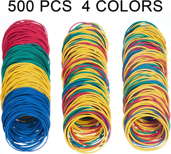 AMUU Rubber Bands 500pcs #16 rubber band Multicolor Small Rubber Bands for Office School Home size16 Elastic Band -Colors-500Pcs-38mm
