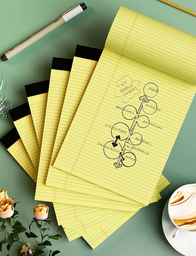 6 Pack Yellow Legal Pads 8.5 x 11 College Ruled Lined Writing Note Pads 8.5 x 11 Narrow Ruled Yellow Paper Pads 8.5 x 11 Legal Pad 8.5 x 11 Pads of Paper 30 Sheets Writing Pad Legal Notepads 8.5 x 11