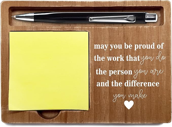 Wooden Desk Note Pen Holder, Inspirational Quote with May You Be Proud of, Motivational Decor for Office Home, Definition Work Gifts for Colleague Family Friends-A02