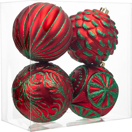 Hollyone 4.7 Inch Large Red and Green Christmas Ornaments 4Pcs Christmas Tree Balls Ornaments Shatterproof Christmas Ornaments for Xmas Tree Decor Holiday Party Wreath Home Decor (Red & Green, 120mm)