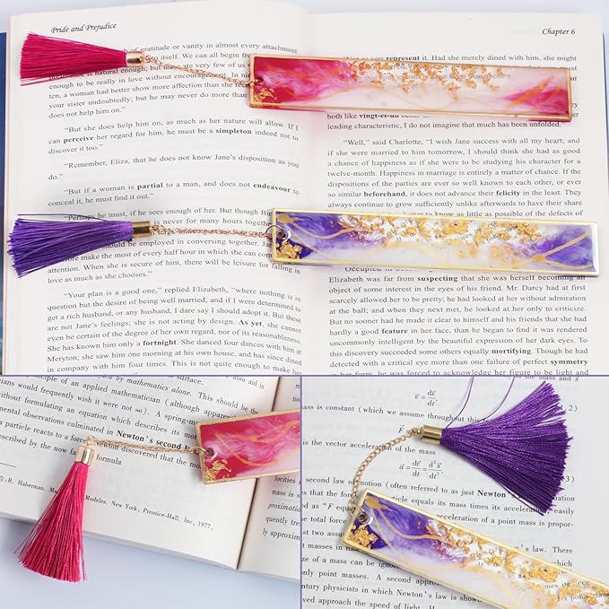 Bookmarks for Women, Kaluofan 2PCS Book Marks for Reading, Durable Handmade Cute Resin Bookmarks, Perfect Gift for Lover Mother Friends Teachers on Valentine's Day Christmas (Rose Red&Deep Purple)