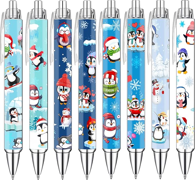 Idealmuzik Penguin Pens Set – Cute Penguin-Themed Gel Pens for Kids, Teachers, and Office Gift Exchange – Funny Penguin Designs – Perfect Stationery Gifts, Party Favors, and Stocking Stuffers, 8 Pack