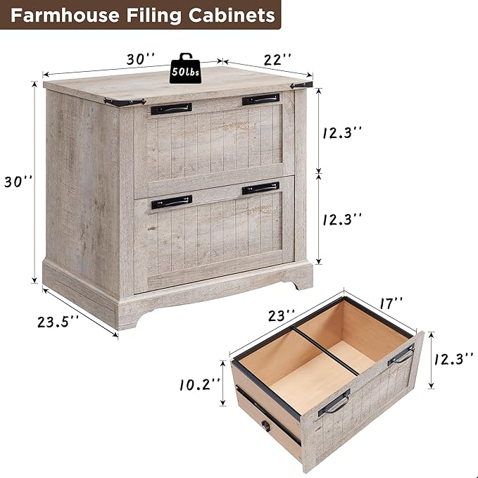 RedLemon File Cabinet with 2 Drawers, Farmhouse 30" Filing Cabinets with Hanging File Folders for A4/Letter/Legal Size Documents,Office Storage Cabinet for Study Room, Living Room(Light Rustic Oak)