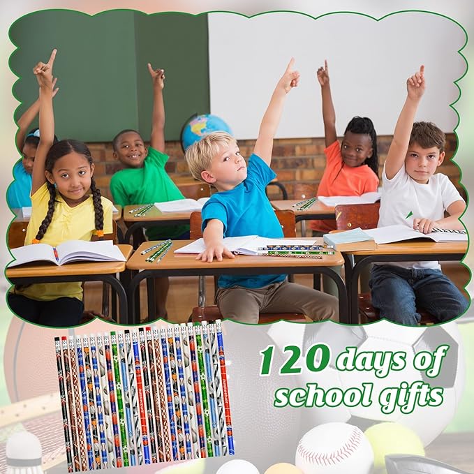 Cinrobiye 96 Pcs Sports Pencils Bulk, Basketball Football Baseball Scoeer Wood Pencils with Erasers Sports for School Prizes Classroom Exchange Gifts Party Favors Supplies, Stationary Gifts