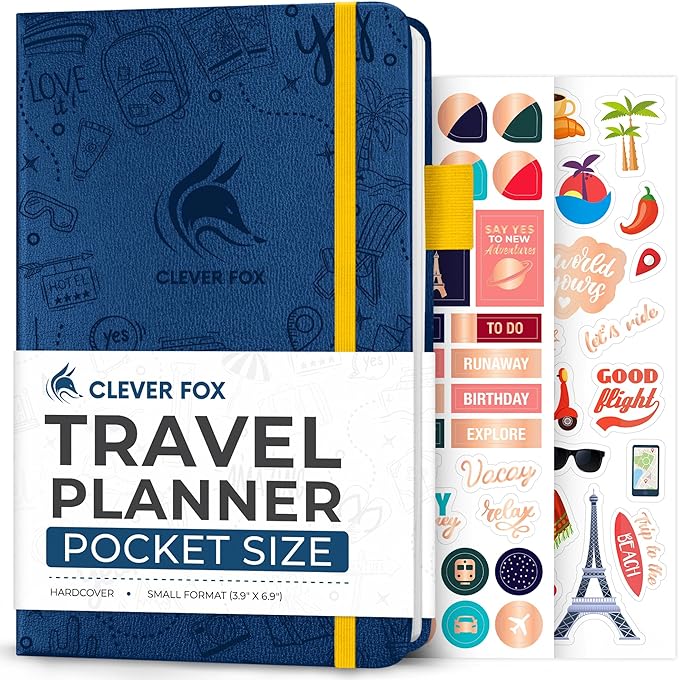 Clever Fox Travel Journal Pocket – Vacation & Road Trip Itinerary Planner Organizer & Traveling Memory Diary – Small Traveler Notebook (Mystic Blue)