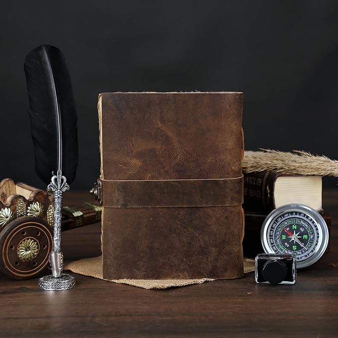 Vintage Leather Journal Handmade Buffalo Non-Refillable Deckle Edge Paper – Leather Bound Journal for Women Men Vintage C-Lock Closure Ideal for Writing & Travel for Artists