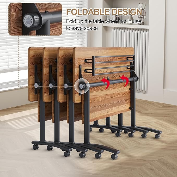 Conference Room Table with Flip-Top Design for Dynamic Meetings, Business Table Computer Desk with Heavy-Duty Frame,Foldable Seminar Meeting Tables for Home Office (4, C, 70.8IN)