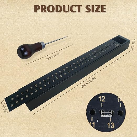 Black Book Binding Cradle, 5 mm Hole Spacing Wood Bookbinding Punching Cradle with an Awl, Bamboo Signature Punching Cradles with Piercing Guide, Portable Book Binding Tools Kits for Book DIY Crafts