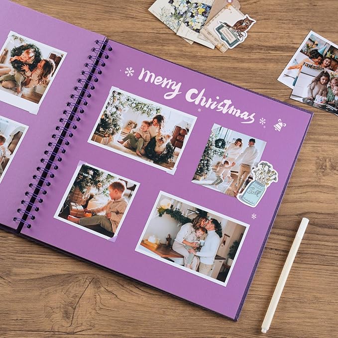 potricher 12 x 12 Inch DIY Scrapbook Album 40 Pages Hardcover Kraft Paper Scrap Book Photo Albums Memory Book for Wedding and Anniversary Family (Purple, 12 Inch)