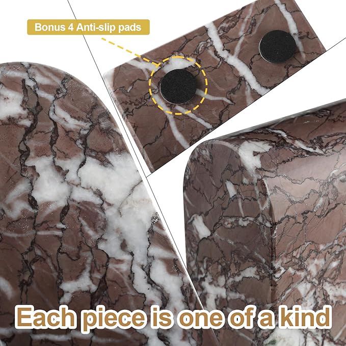 Koville Turkish Natural Marble Bookends for Shelves, Decorative Book Ends, 13lbs Heavy-Duty Marble Book Holders, Bookshelf Apartment Decor for Normal Books/CD/Video Games(Leopard)