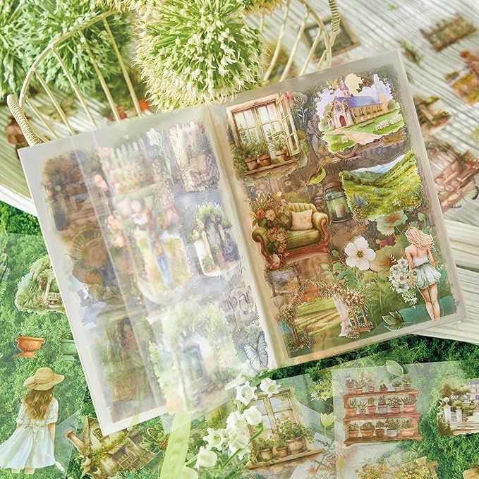 Snycler 20 Sheets PET Stickers - Vintage Journaling, Scrapbooking Supplies, DIY Craft Stickers for Junk Journals, Ephemera Sticker Book, Seasonal Themes (Spring), Pre-Cut Designs