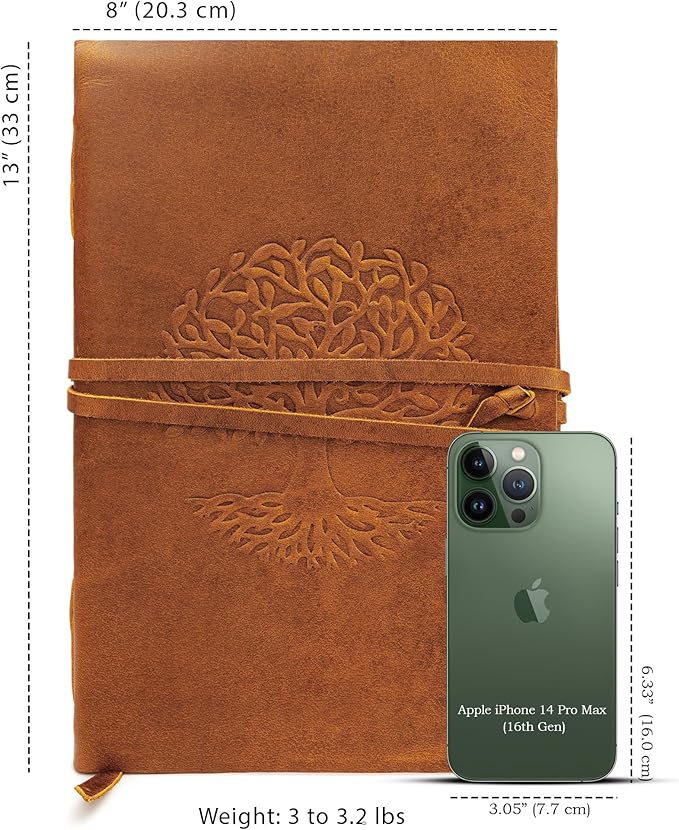 LUXEORIA Tree Of Life Leather Journal for Women and Men, Handcrafted Leather Journal for Writing Womens, Sketchbook, Travel Diary with Unlined Deckle Paper, Tan 8x13