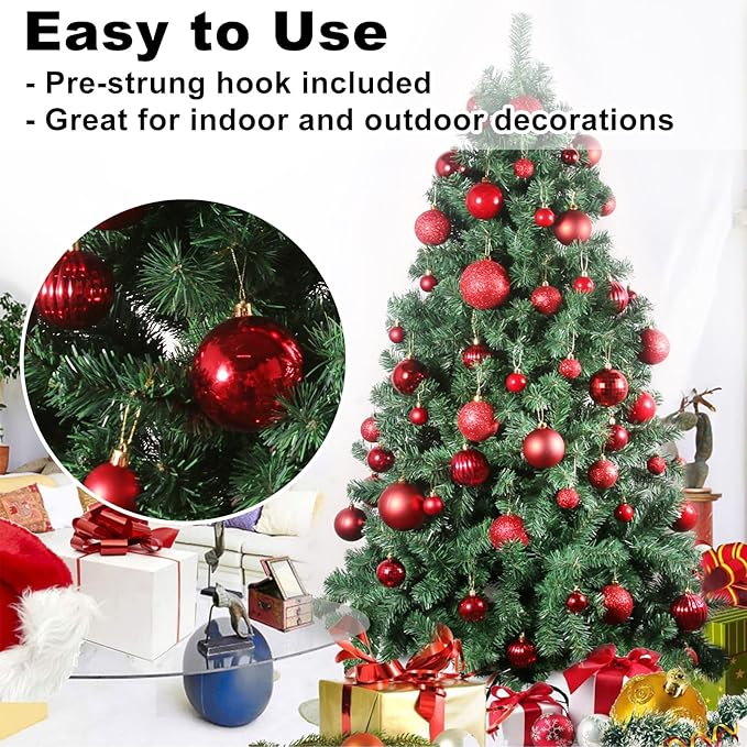 Rose Red 3.2" Large Christmas Balls - Christmas Tree Decoration Ornaments Shatterproof Hanging Balls for Birthday Halloween Holiday Wedding Decorations Set of 18pcs
