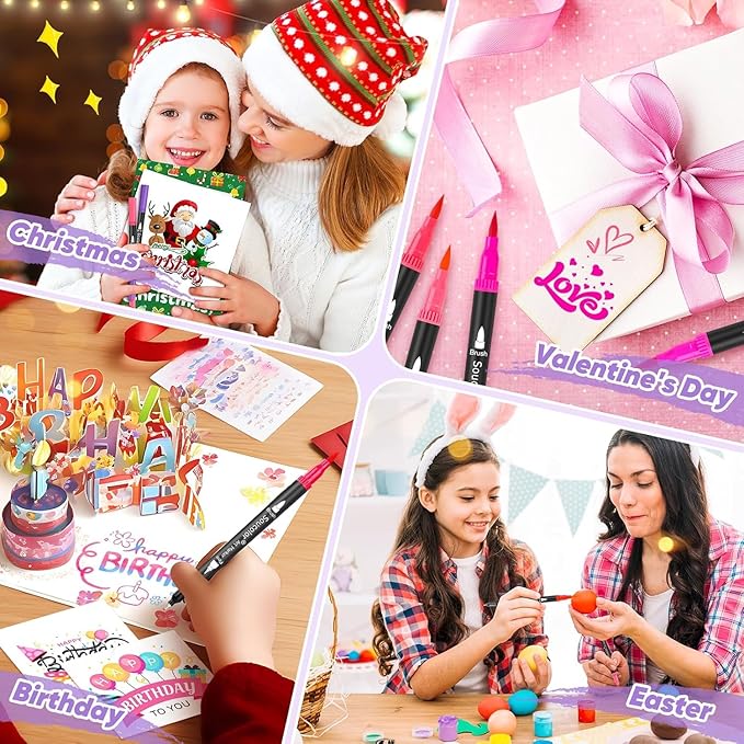 Soucolor Teacher Appreciation Gifts, College Graduation Gifts, 36 Colors Dual Tip Art Brush Markers Pens for Adult Coloring Books Kids Note taking Planner Lettering Drawing Preppy School Stuff