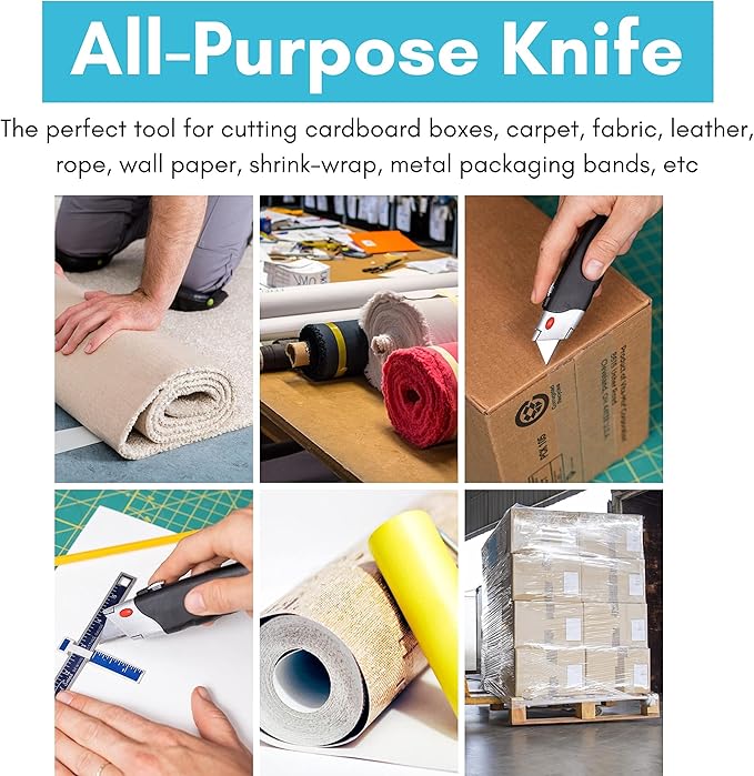 Internet's Best Premium Utility Knife - Set of 20 - Retractable Razor Knife Set – 5 Extra Blade Refills - Box Cutter Locking Razor Knife – Rubber Grip - Black