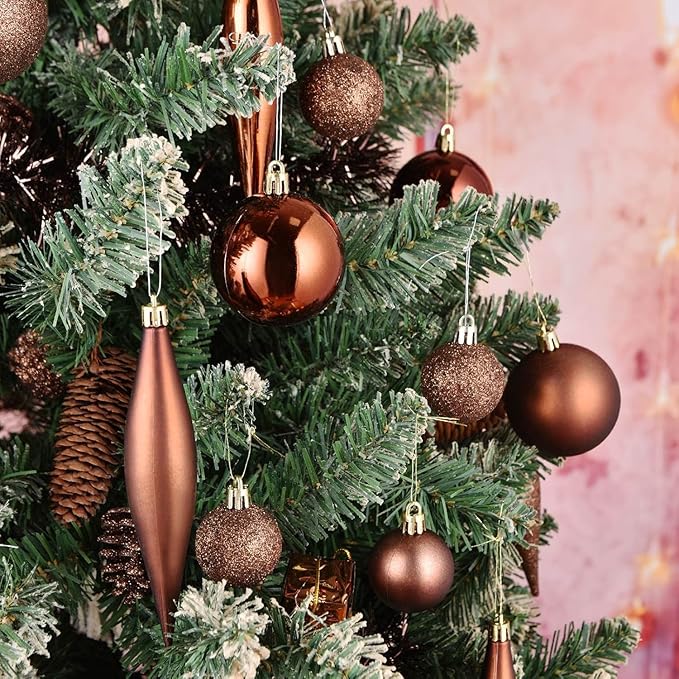 30ct Christmas Ball Ornaments, 3.15" Shatterproof Halloween Tree Decorations, Perfect Hanging Ball for Indoor/Outdoor Holiday Party Decor (Brown)