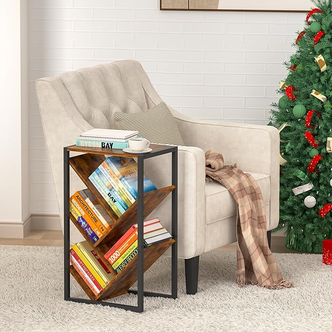 Small Bookcase - 5 Tier Tree Bookshelf with EVA Pads, Book Shelf for Small Spaces Bookshelves Wooden Book Storage Organizer Shelves for Hardcover Books Bedroom Living Room