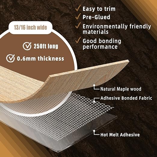 GSCIT Club Maple Edge Banding, 13/16 inch x 250ft roll of Veneer Plywood Edge Banding Preglued Flexible, Wood Tape Banding for Cabinet Repair