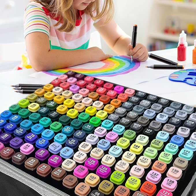 120-Color Dual-Tip Alcohol Markers Set - Alcohol-Based Art Markers for Coloring, Drawing & Sketching -Gift for Kids, Teens, Artists