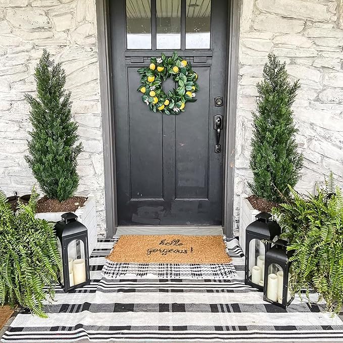 Fall Décor Plaid Rug, 3' x 5' Black&White Check Indoor/Outdoor Area Rug, Layering Rug for Hello/Welcome Door Mat, Machine Washable Cotton Woven Rugs for Farmhouse Front Porch, Entryway