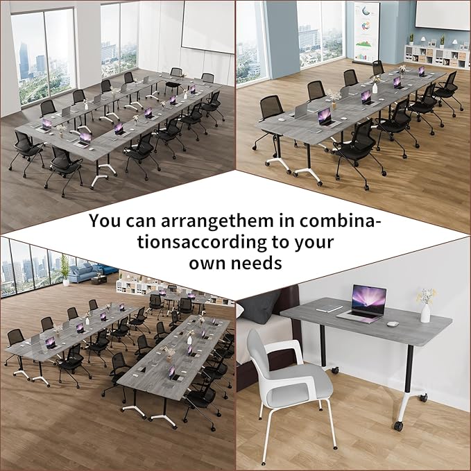 Conference Room Table with Flip-Top Design for Dynamic Meetings, Business Table Computer Desk with Heavy-Duty Frame,Foldable Seminar Meeting Tables for Home Office (2, B, 70.8IN)