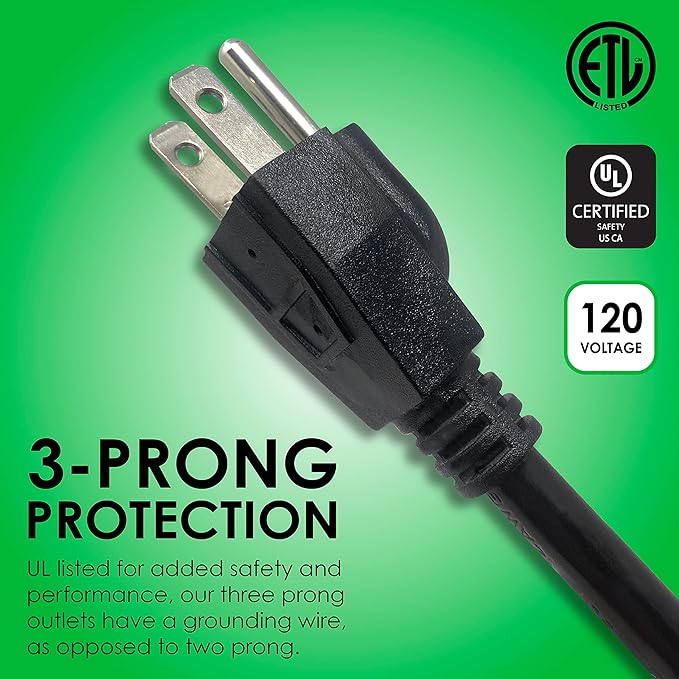 Digital Energy 6-Outlet Surge Protector Power Strip with 15-Ft Long Extension Cord, Black, ETL Listed/UL Standard