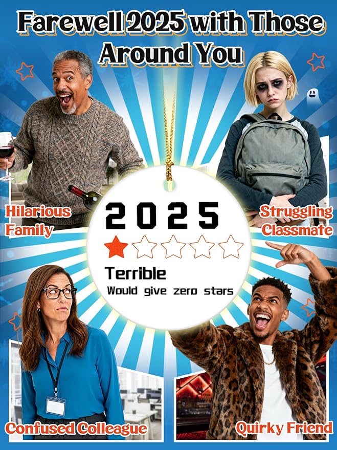 Funny Christmas Ornaments 2025 - Ceramic Hanging Tree Decorations with 1-Star Year Review Design, Gag White Elephant & Secret Santa Gifts Stocking Stuffers for Coworkers, Friends, Families