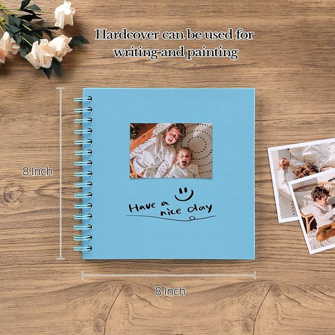 potricher 8 x 8 Inch DIY Scrapbook Album 40 Pages Hardcover Kraft Paper Scrap Book Photo Albums Memory Book for Wedding and Anniversary Family (Blue, 8 Inch)