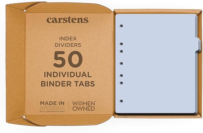 Carstens - Heavy Duty Plastic Ring Binder Dividers, Side Tab, 1/9 Cut, Tab 3 Position, US Letter, Pale Blue, Case of 50, (2618-12CS) - Ideal Medical Chart Dividers or Index Tabs for 3 Ring Binders