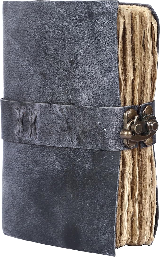 Vintage Leather Journal Handmade Buffalo Non-Refillable Deckle Edge Paper – Leather Bound Journal for Women Men, C-Lock Closure, Ideal for Writing & Travel for Artists (Grey)