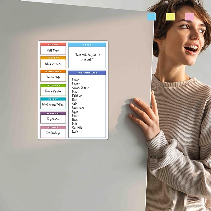 Magnetic Dry Erase White Board Planner for Fridge | Apartment Essentials and Home Organization Must Have | Family Planning, Grocery List, Whiteboard Calendar, Chore Chart | Multi-Color 12" x 16"