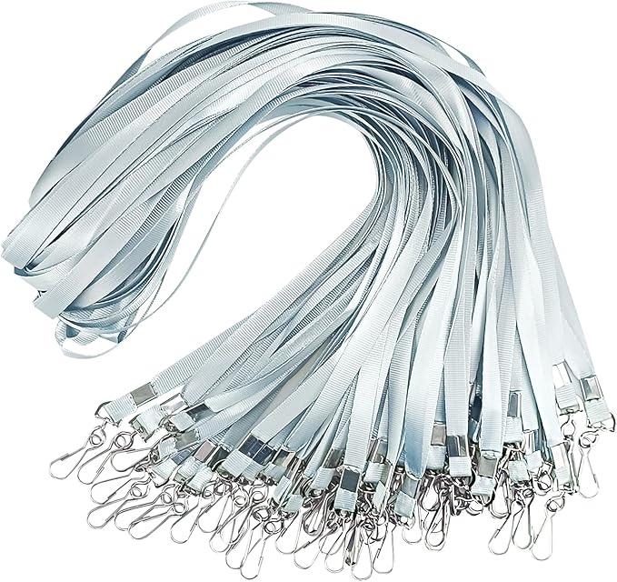 Silver Lanyards Bulk 50 packs Lanyards for ID Badges,Lanyards with Swivel Hook Clips for Name Tag Lanyard ID Holder