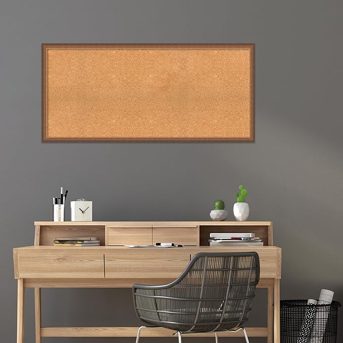 Amanti Art Natural Cork Board for Wall, 24x52 Vision Board with Bronze Frame, Oversize Corkboard Office Decor for Home Organization, Modern Corkboard Pinboard to Display Items for Home Organization