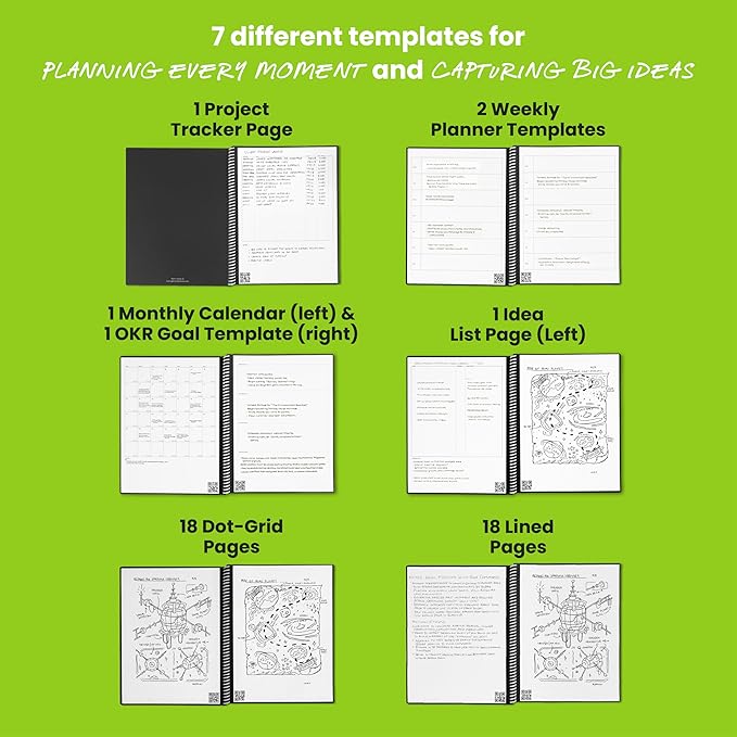 Rocketbook Fusion Hybrid Reusable Planner and Notebook in One, Additional Blank Pages, Goal and Project Tracker, Undated Planner, Executive Size 6x8.8, Teal (Pack of 1)