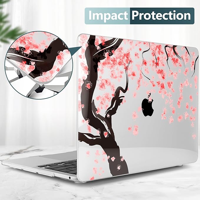 TWOLSKOO Compatible with MacBook Pro 13 inch Case 2023-2016 A2338 M2/M1 A2251 A2289 A2159 A1989 A1706, Plastic Hard Shell Cover & Keyboard Skin & Screen Protector, Cherry Blossoms