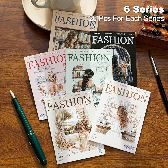 120Pcs Daily Routine PET Stickers, Vintage Scrapbooking & Junk Journal Supplies, Waterproof Planner & Craft Ephemera with Reading, Writing & Floral Designs, with Organizer