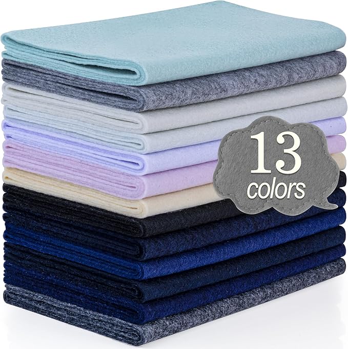 XSEINO 13 Rolls 8"x35" 1.4mm Thick Soft Felt Fabric Sheet 13 Assorted Black White Series Colors Felt Pack Pastel Felt Sheets for DIY Craft Sewing Squares Nonwoven Patchwork