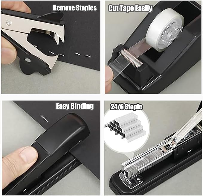 Black Office Supplies, Black Desk Accessories, Stapler and Tape Dispenser Set for Women, Office Gift for Women, Boss Lady, Office Lady, Coworkers, Office Clerks