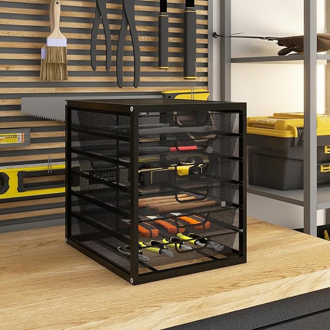 Natwind Mesh Desk Organizer with 6 Tier Sliding Drawers, Paper Sorter, Multi-Functional Home Office Supplies Storage Tray for Letters, Documents, Books, Mail, Files, Arts & Crafts Supplies - Black